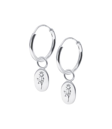 Rose Birth Flower Silver Hoop Earring Charms HO-2700